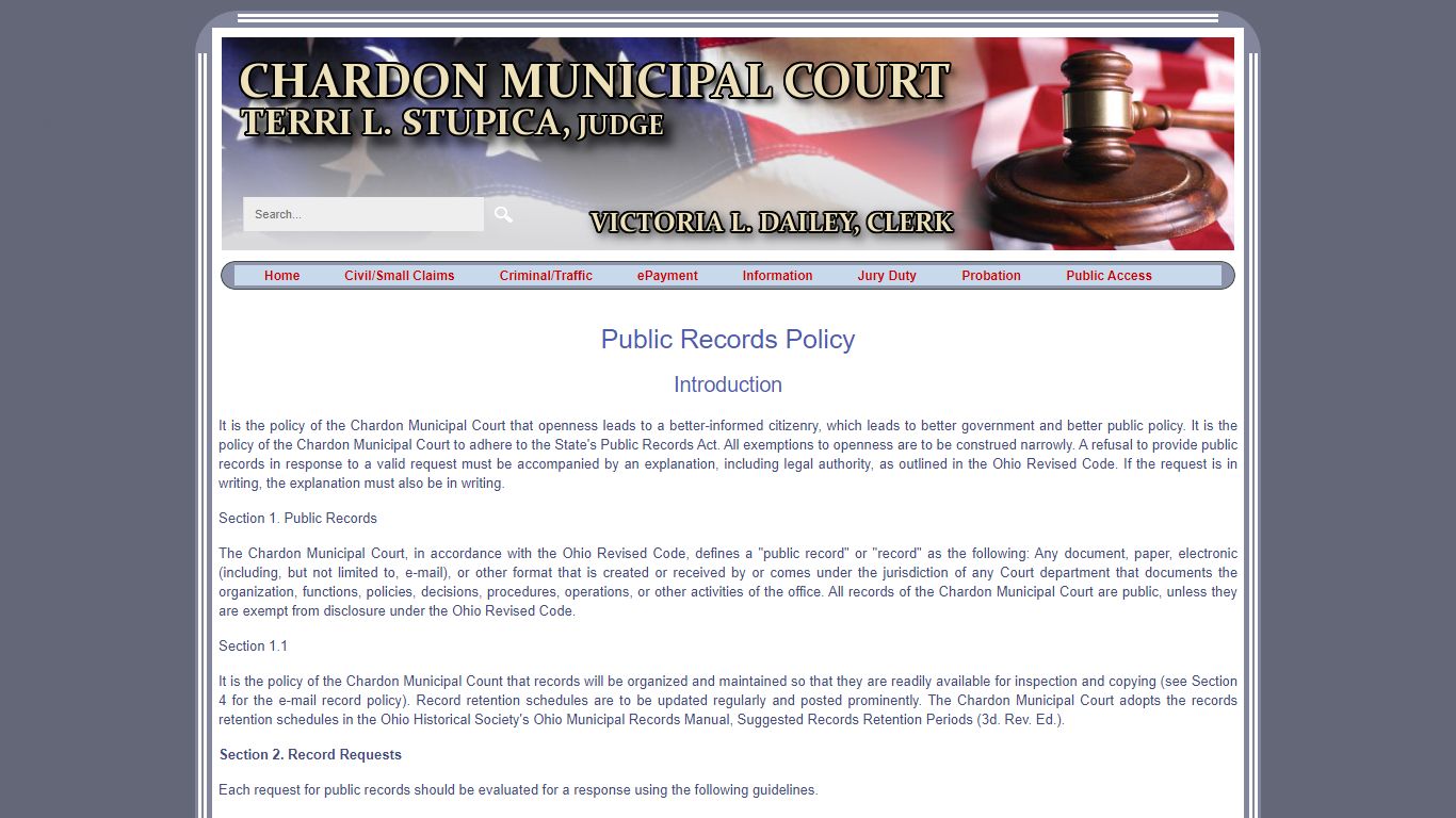 Chardon Municipal Court - Public Records Policy - Geauga County, Ohio